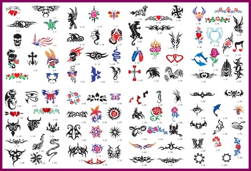 Airbrush Stencil Book 1: 100 temp tattoo designs, 4 tattoo designs on each A4 sheet